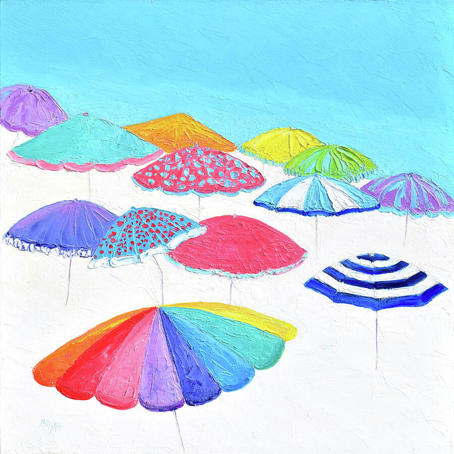 Beach art with umbrellas and white sands - A tropical paradise Painting by Jan Matson Beach art with umbrellas and white sands - A tropical paradise Painting by Jan Matson