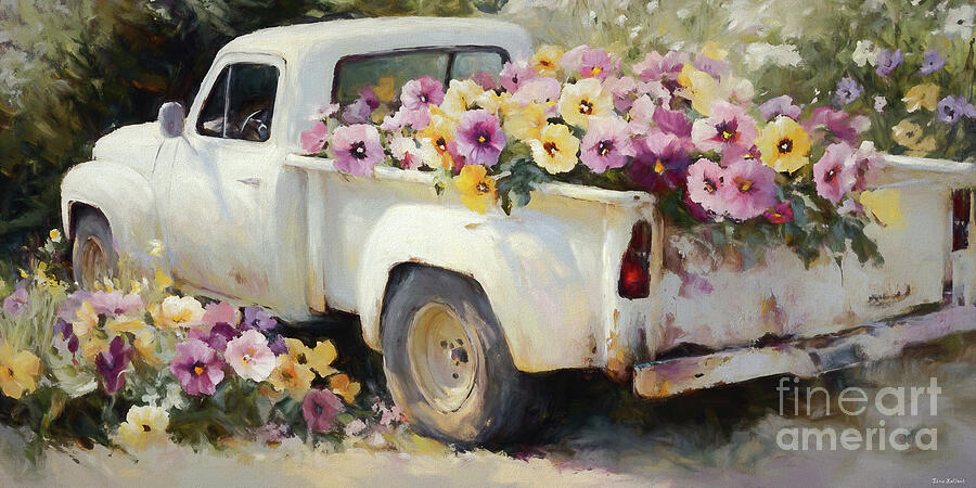 A Truck Full Of Pansies Painting by Tina LeCour A Truck Full Of Pansies Painting by Tina LeCour