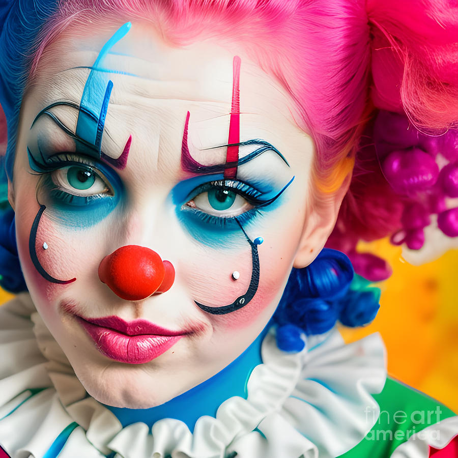 A Unique and Colorful Piece - Full Color Clown Girl Artwork Mixed Media ...