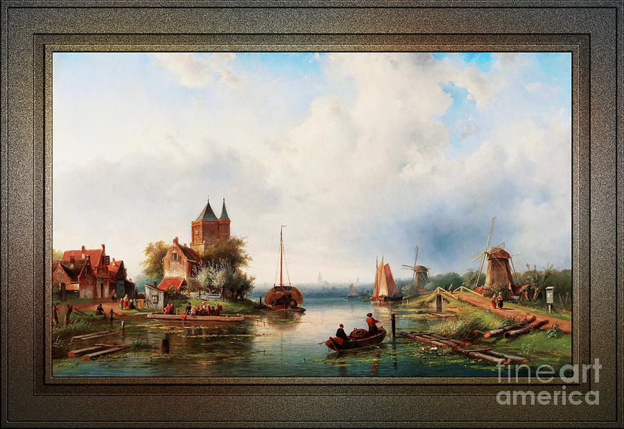 A Vast River Landscape With Windmills by Charles Leickert Remastered Xzendor7 Reproductions Painting by Xzendor7