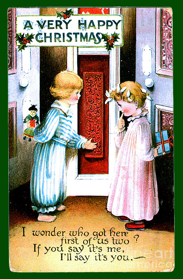A Very Happy Christmas Victorian Christmas Card Painting by Unknown