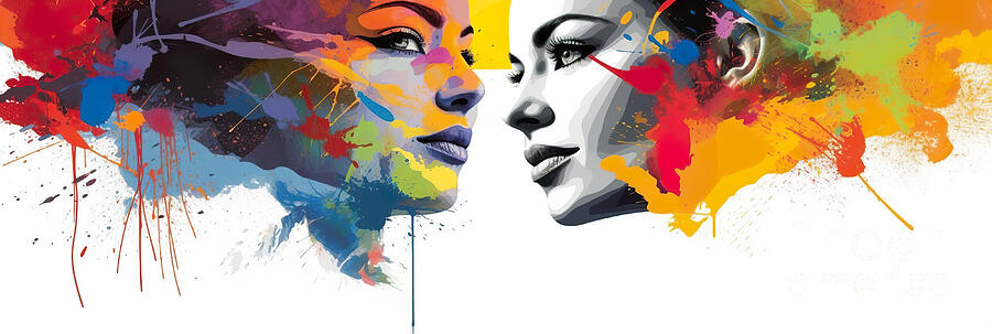 Abstract Digital Art - A vibrant and colorful splash forms the profile of a woman face by Odon Czintos