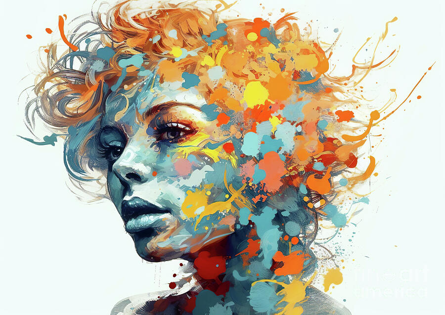 A vibrant blend of colors explodes from the head of a woman Digital Art by Odon Czintos