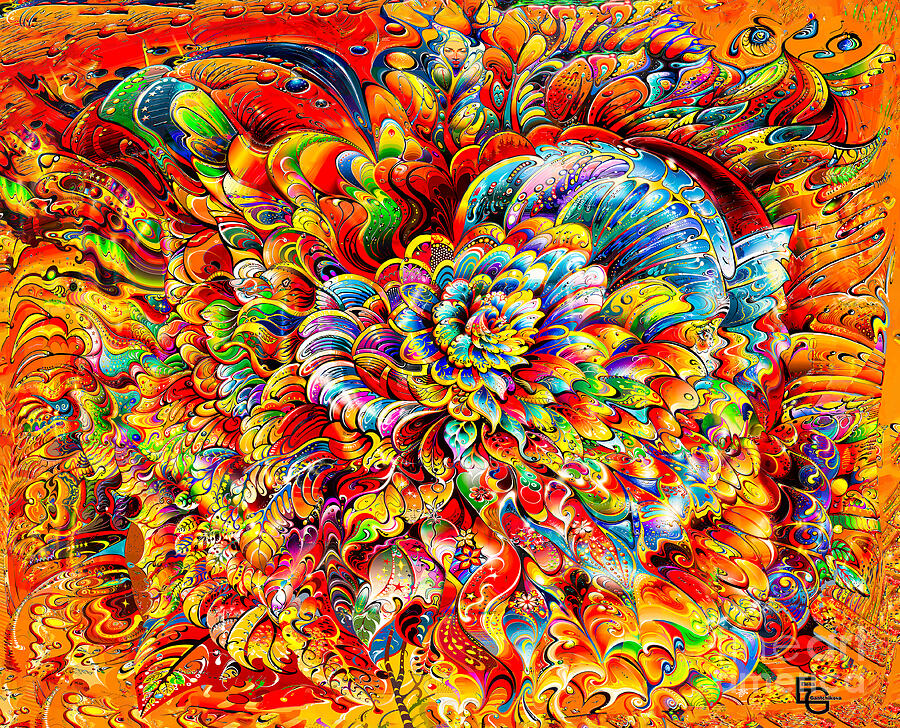 A vibrant explosion of colors and swirling patterns creates a dynamic and intricate floral-like Digital Art by Elena Gantchikova A vibrant explosion of colors and swirling patterns creates a dynamic and intricate floral-like Digital Art by Elena Gantchikova