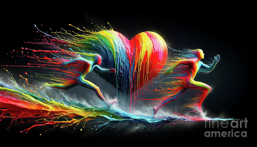A vibrant heart shape explodes with a spectrum of colors Digital Art by Odon Czintos