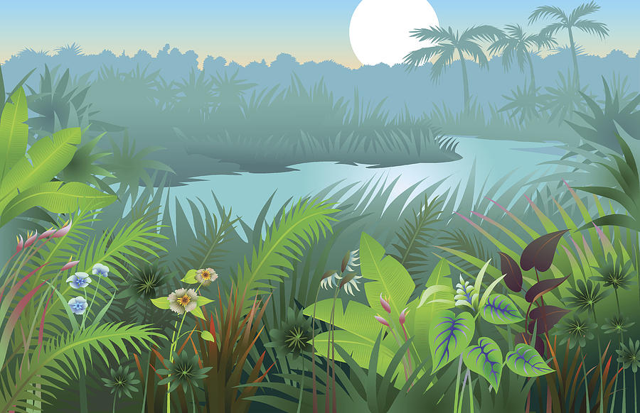 A vibrant image of a jungle landscape background Drawing by Skeeg