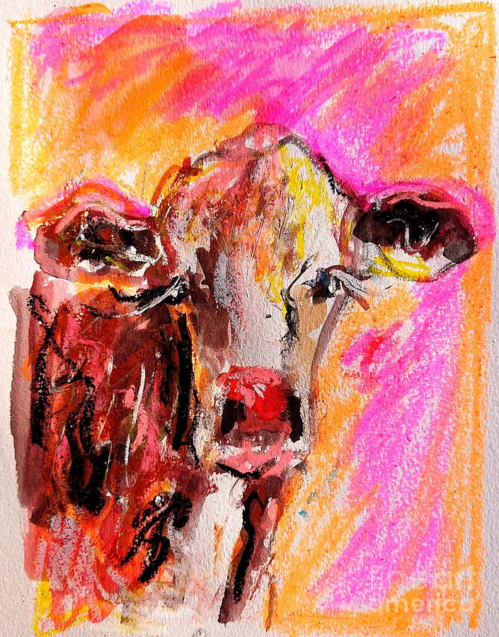A vibrant painting of bovine cow Painting by Mary Cahalan Lee - aka PIXI