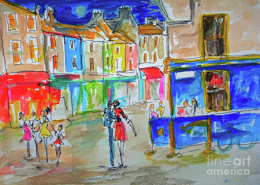 A vibrant painting of Galway Ireland Quay Street  Painting by Mary Cahalan Lee - aka PIXI