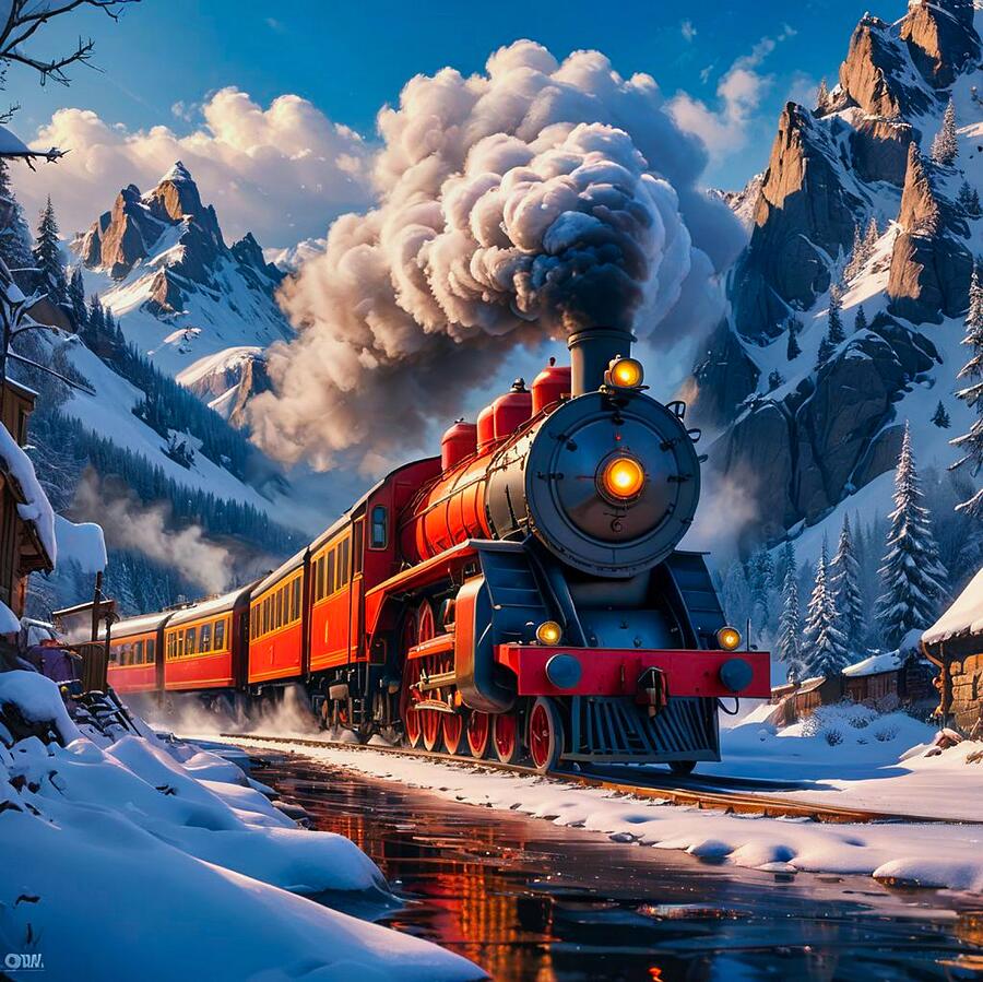 A vibrant red steam locomotive Digital Art by Raymond Findlay - Fine ...