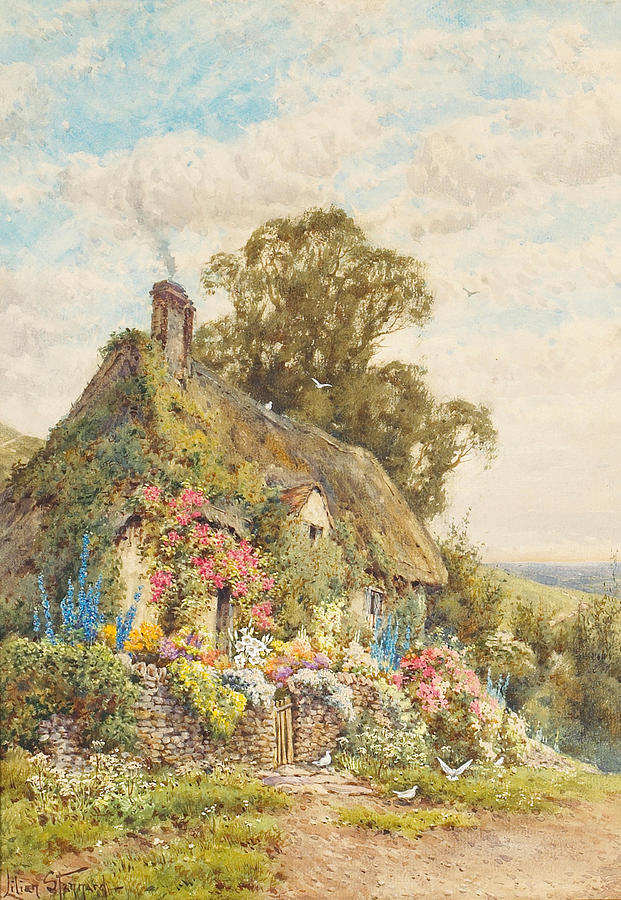 A view of an English cottage Painting by Artistic Panda - Fine Art America