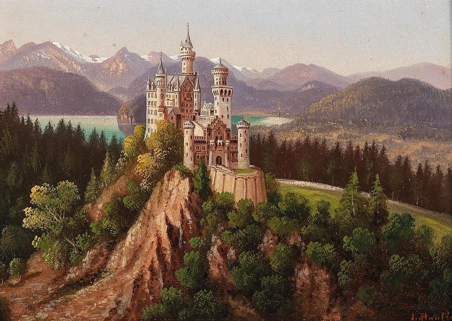 A View of Neuschwanstein Castle Drawing by Hubert Sattler Austrian ...