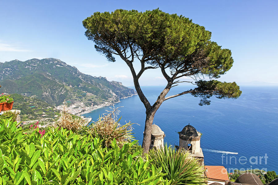 A view of the Amalfi Coast from the formal gardens at Villa Rufo Photograph by John Keates