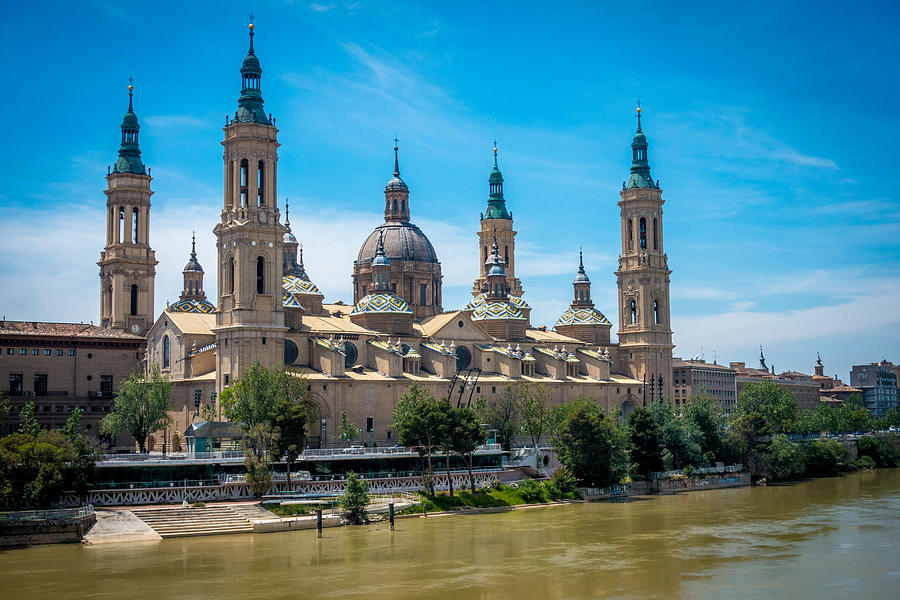 A view of the Basilica-Cathedral of Our Lady of the Pillar next to the Ebro River. Photograph by Laurent Fox