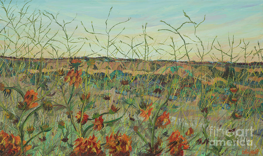 A view of the Besor landscape through thorns Painting by Ofra Wolf