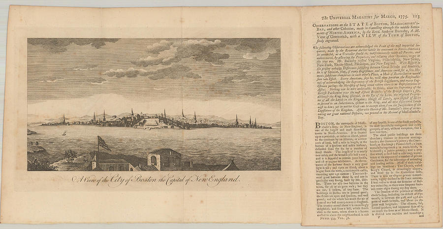 A View Of The City Of Boston The Capital Of New England With Pages Of Accompanying Text London Painting By Universal Magazine