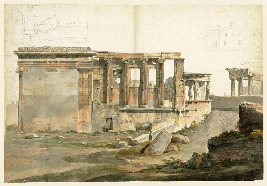 Athens Drawing - A view of the Erechtheion on the Acropolis, Athens, seen from the West by Simone Pomardi