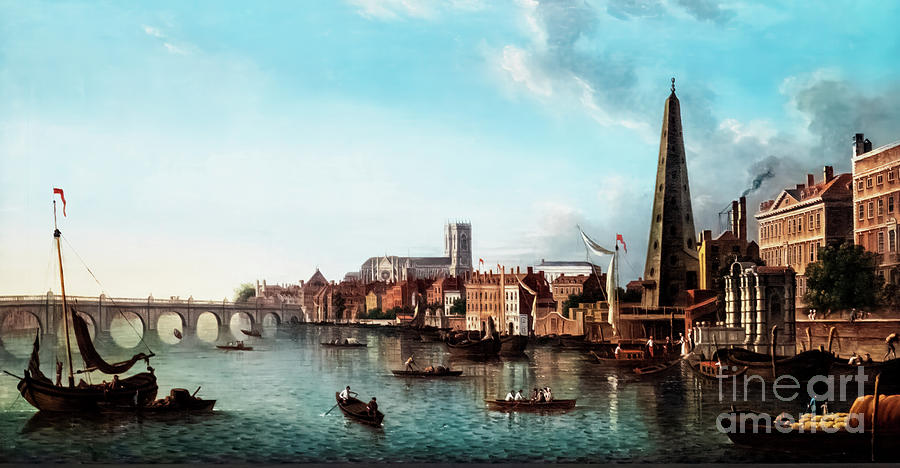A View of the Thames with the York Buildings Water Tower by Samu Painting by Samuel Scott