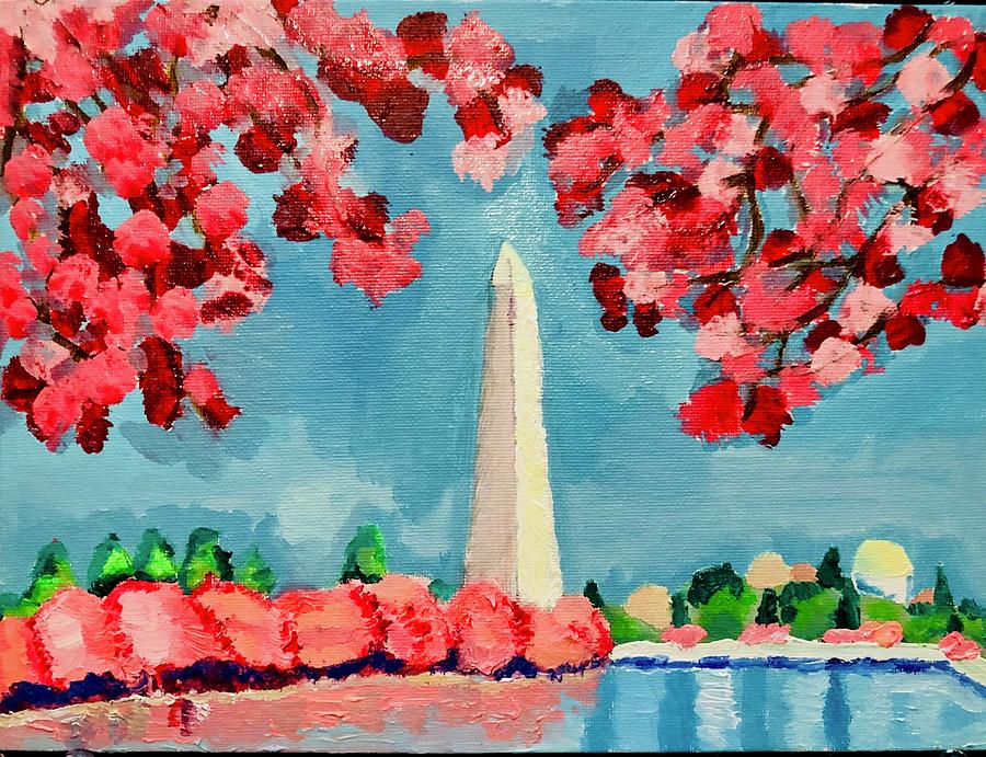 Cherry Blossom Painting - A View of the Washington Monument by Shreya Shah