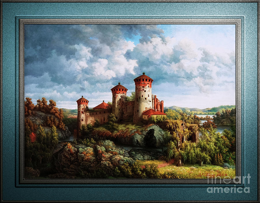 A View Over The Castle Olavinlinna by Victoria Aberg Remastered Xzendor7 Fine Art Reproductions Painting by Rolando Burbon