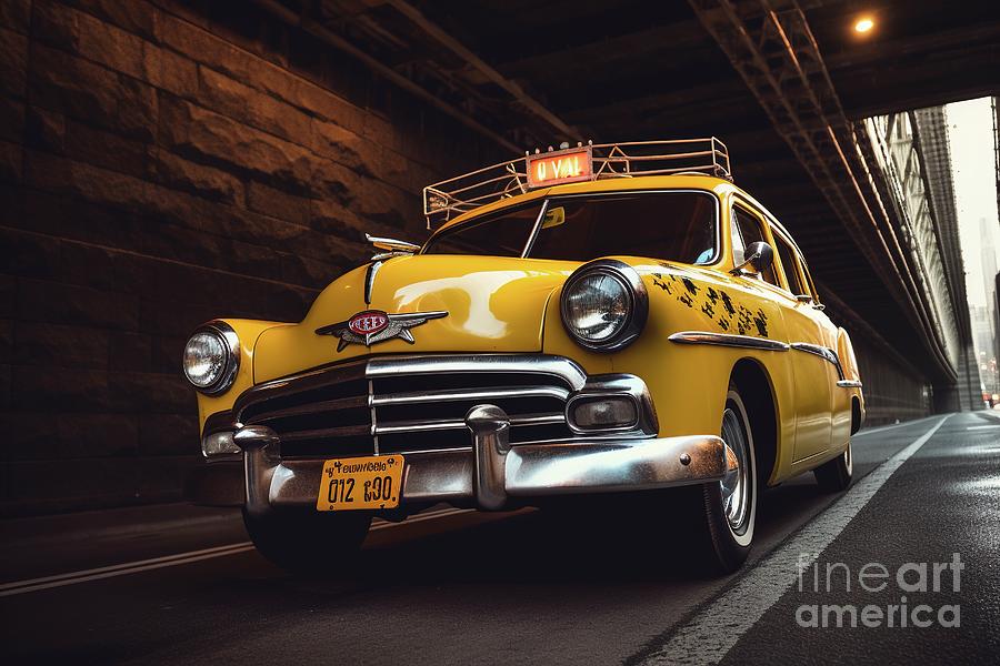  a vintage New York taxi cruises through the urban. Ai generated Photograph by Joaquin Corbalan