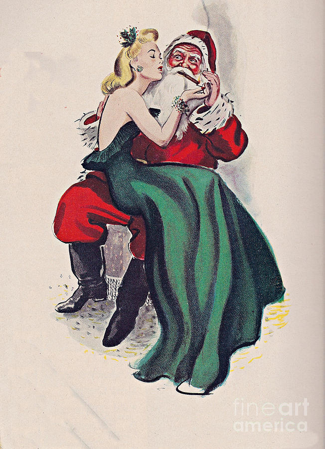 A Vintage Smoking Hot Santa  Drawing by Sally Edelstein