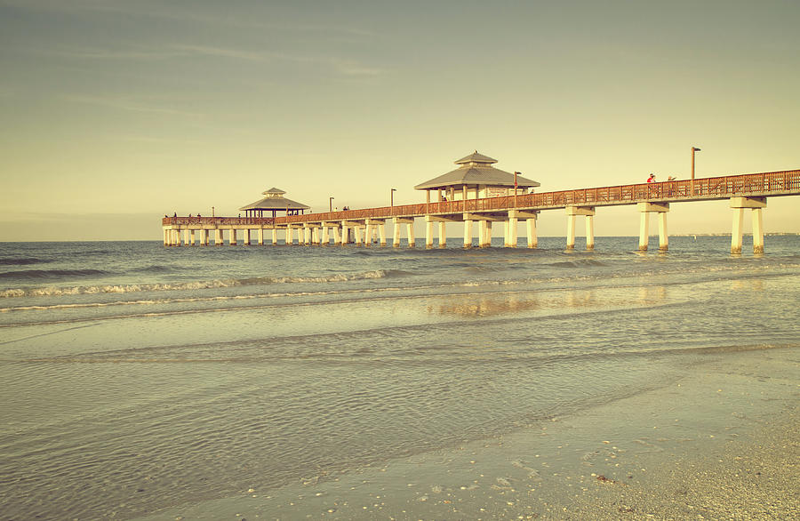 Sunset Photograph - A Vintage Touch Fort Myers Beach Pier by Kim Hojnacki