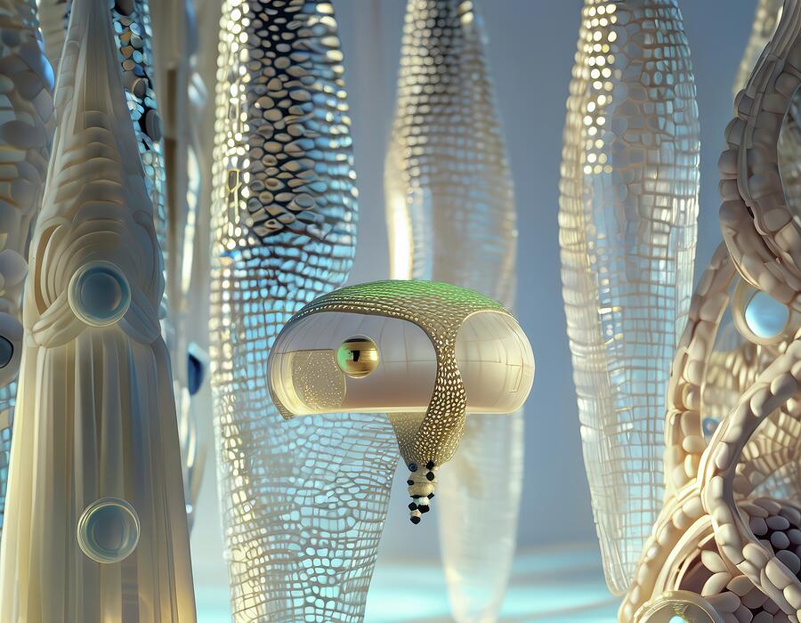 Futuristic Organic Structures Digital Art - A Visit From The Message Bot by Eris And AI