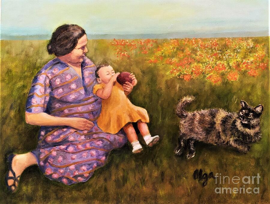 A Visit With Grandma Painting by Olga Silverman