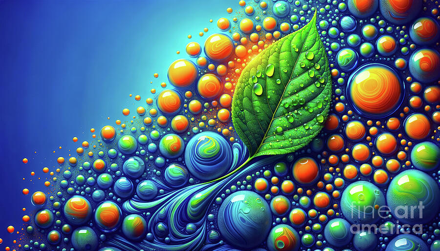 A vivid digital artwork with a green leaf. Digital Art by Odon Czintos
