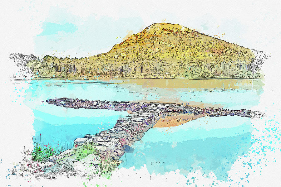 A walk into lake, watercolor, ca 2020 by Ahmet Asar Digital Art by Celestial Images