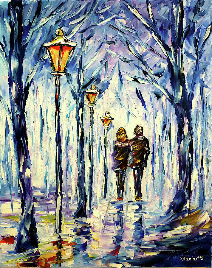 A Walk On A Winter Day Painting by Mirek Kuzniar