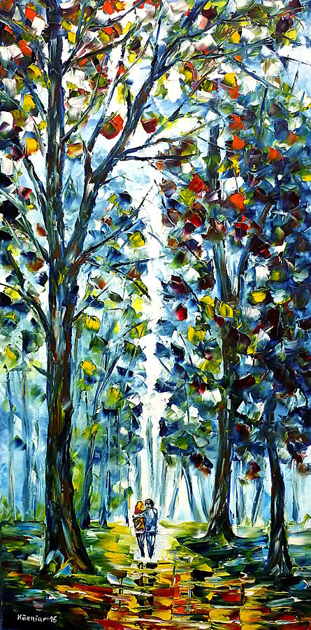 A Walk On An Autumn Morning Painting by Mirek Kuzniar