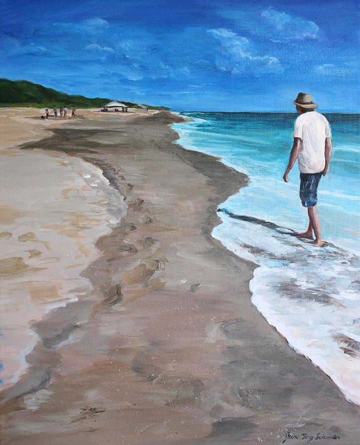 Beach Painting - A walk on the beach by June Long-Schuman