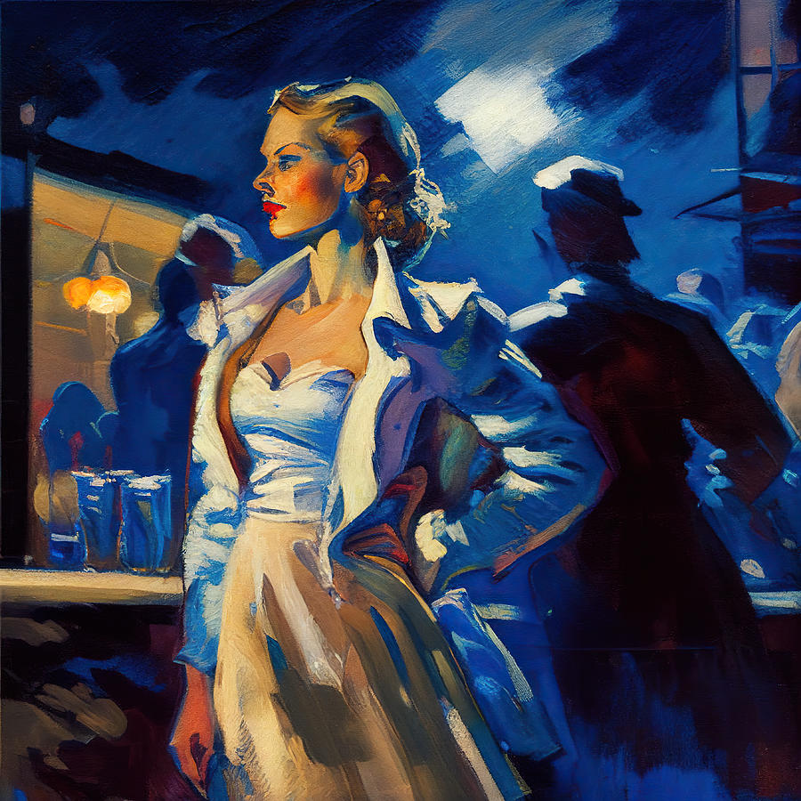 Lamp Painting - A warm night outside the bar by My Head Cinema