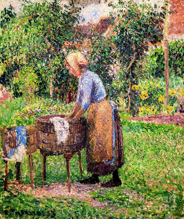A Washerwoman at Eragny by Camille Pissarro 1893 Painting by Camille Pissarro