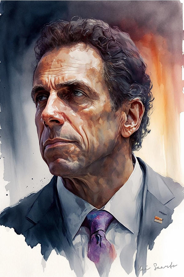 A Watercolor Portrait of Andrew Cuomo Painting by Kai Saarto