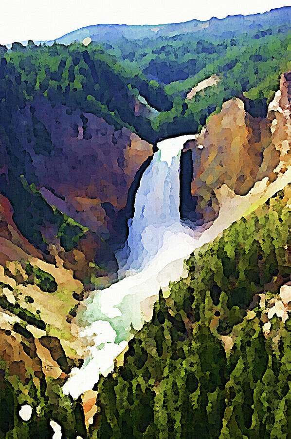 A Waterfall at Yellowstone  Digital Art by Shelli Fitzpatrick