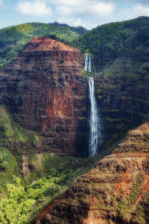 A Waterfall on the Na Pali Coast painterly Photograph by Belinda Greb