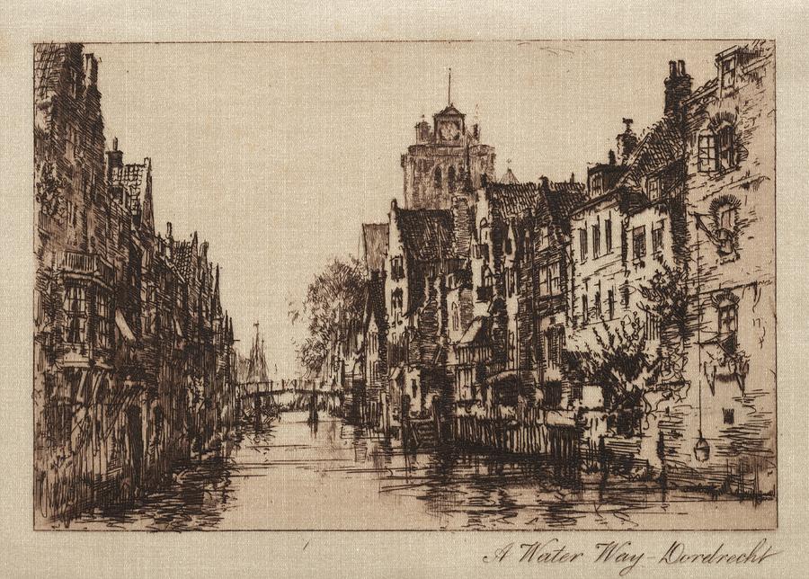 A Waterway, Dordrecht 1885 Charles A. Van der hoof  American, 1928 Painting by MotionAge Designs