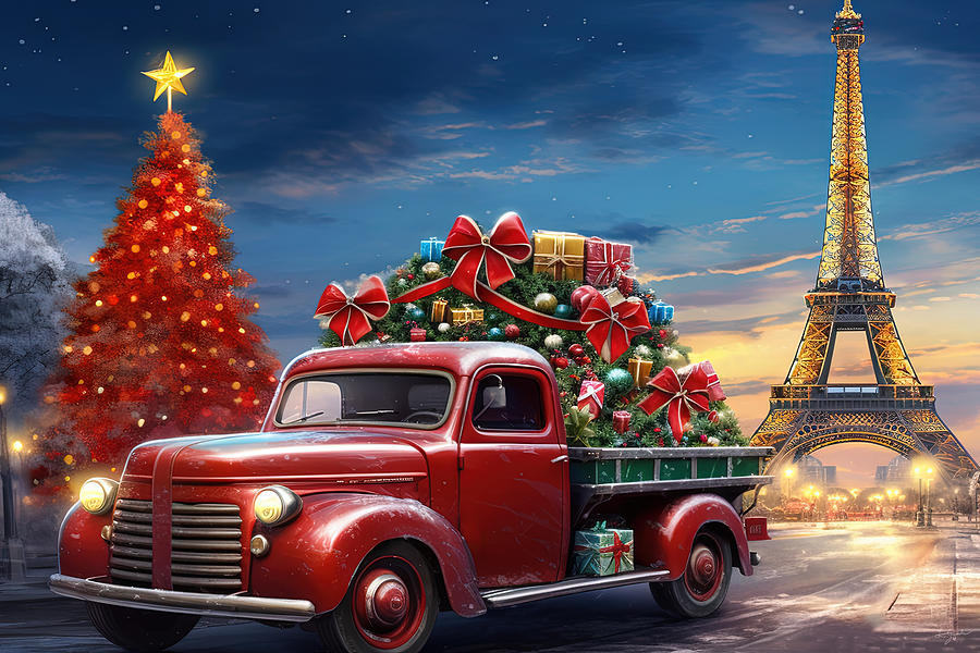 A Whimsical Christmas Scene in Paris Painting by Lourry Legarde