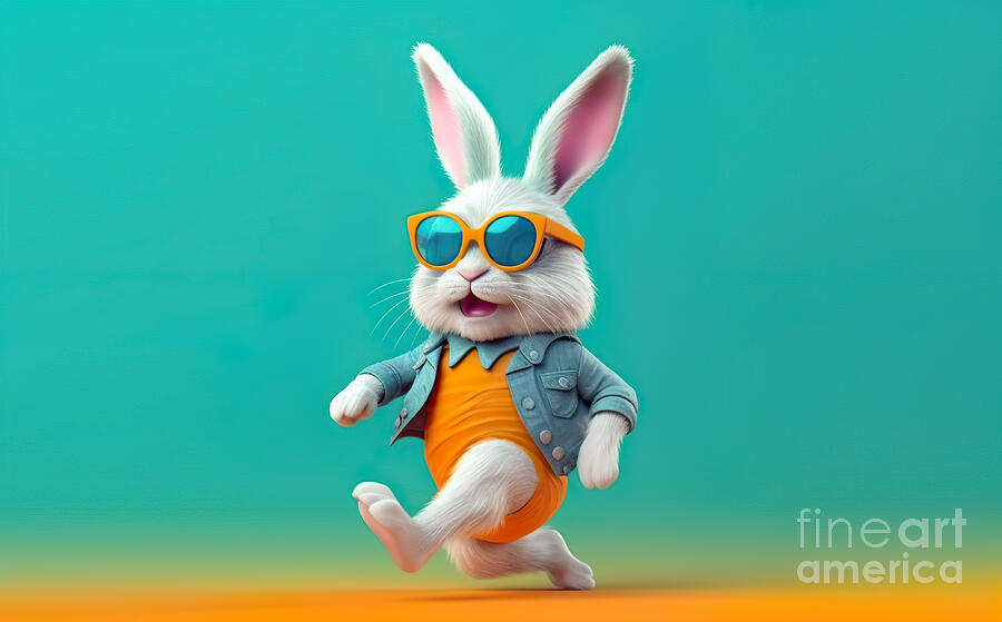 Cool Digital Art - A whimsical rabbit character is styled with orange sunglasses and a fashionable outfit by Odon Czintos