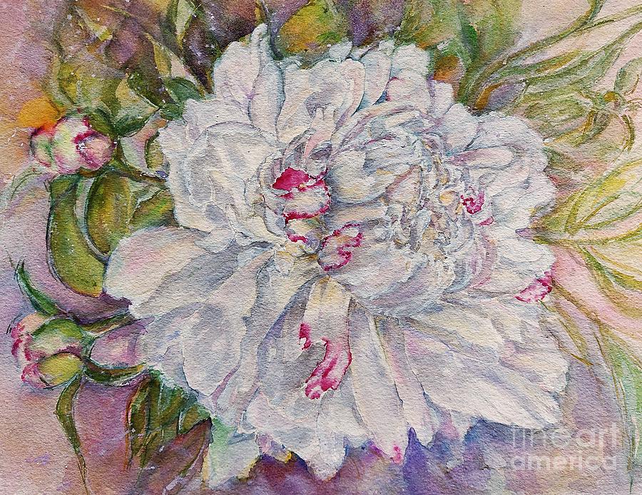 A White Peony in Bloom Painting by Amalia Suruceanu