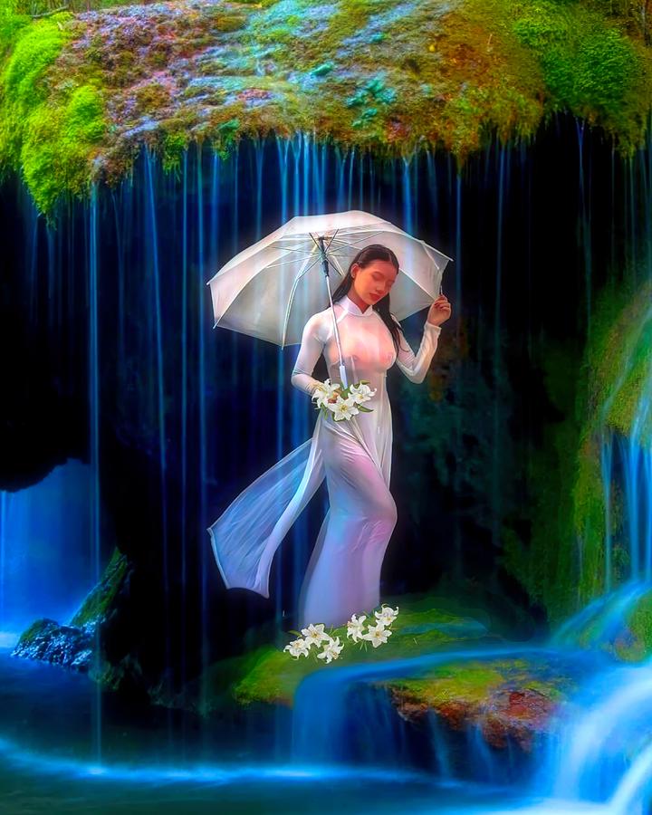 Waterfall Digital Art - A White Rain by Tim Kieper