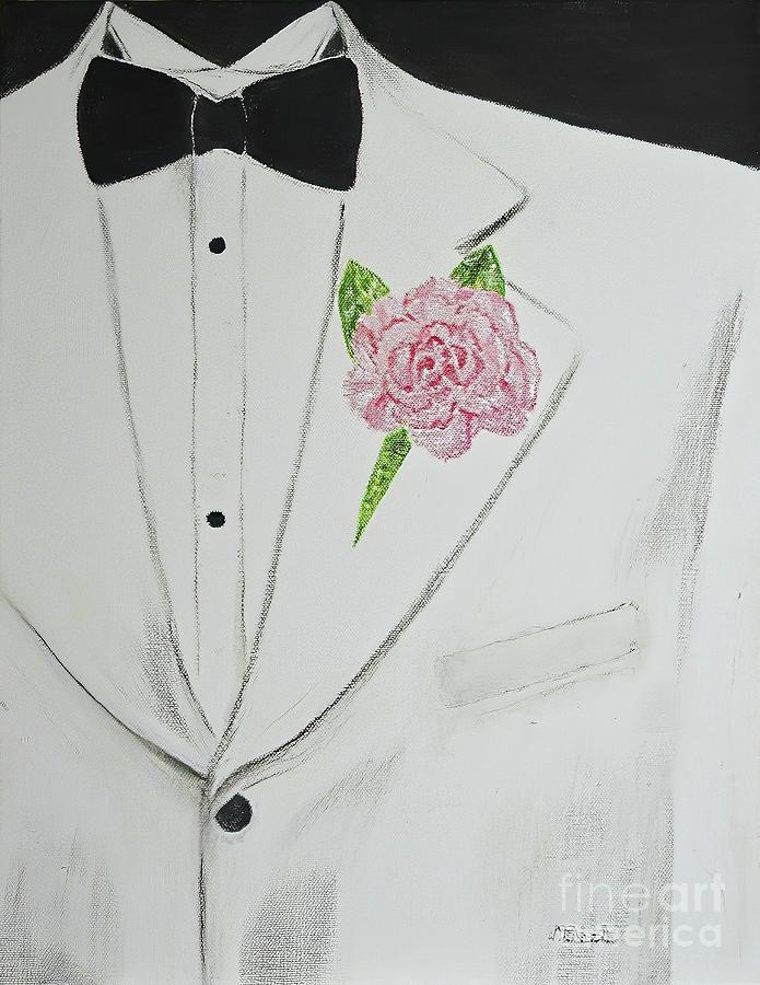 A White Sport Coat and A Pink Carnation Painting by Mary Deal
