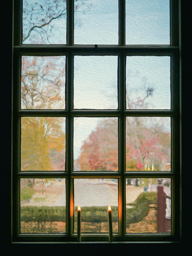 A Window at the Capitol DOG Street View - Oil Painting Style Photograph by Rachel Morrison