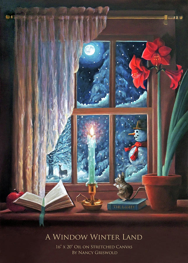 A Window Winter Land Card Painting by Nancy Griswold