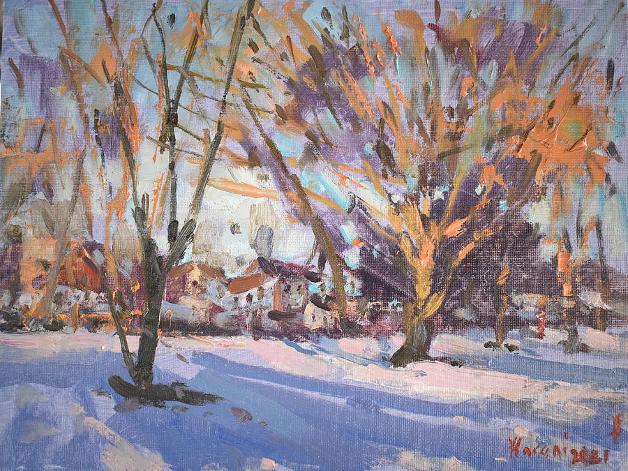 Tree Painting - A Winter End of Day by Ylli Haruni