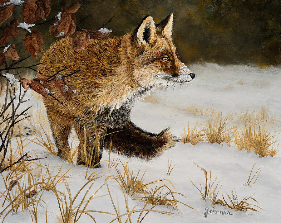 A Winter Stroll - Red Fox Painting by Johanna Lerwick