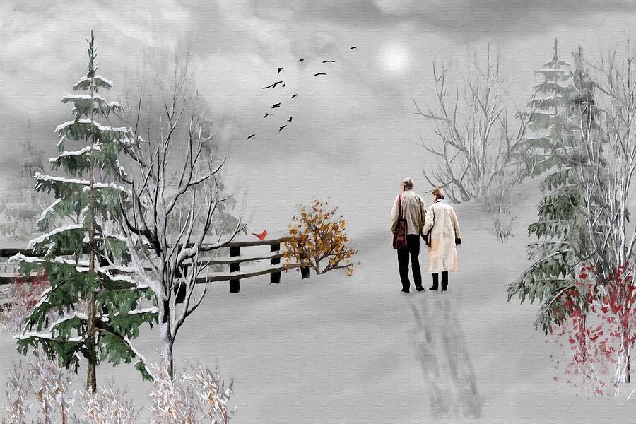 A Winter Walk With Your Love Color Mixed Media by David Dehner