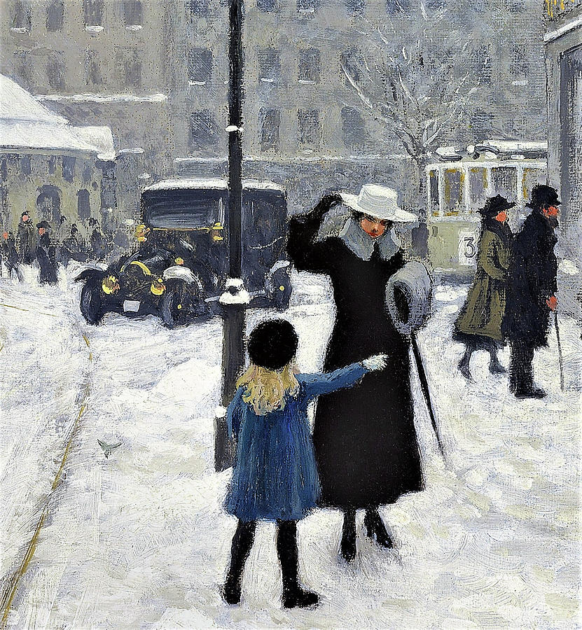 Vintage Painting - A Winters day at the square Trianglen in Copenhagen - Digital Remastered Edition by Paul Gustav Fischer